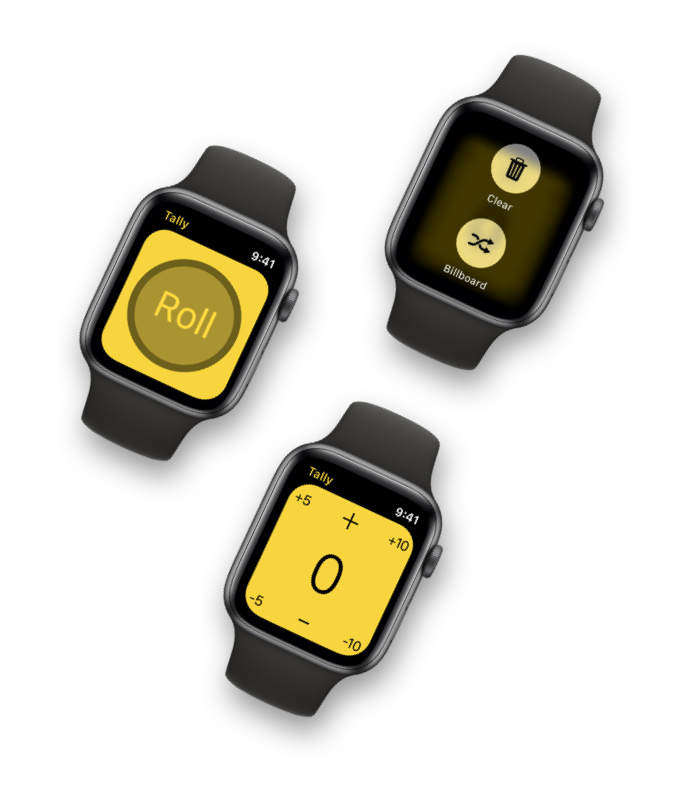 Three Apple Watches running Tally.